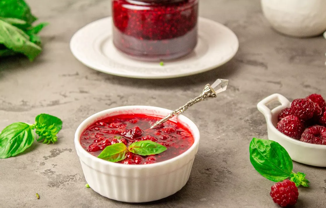 Raspberry jam with basil