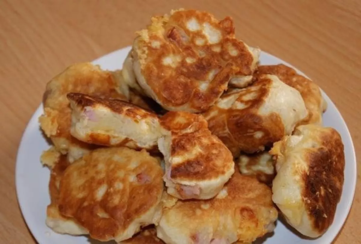 Pancakes with cheese and ham