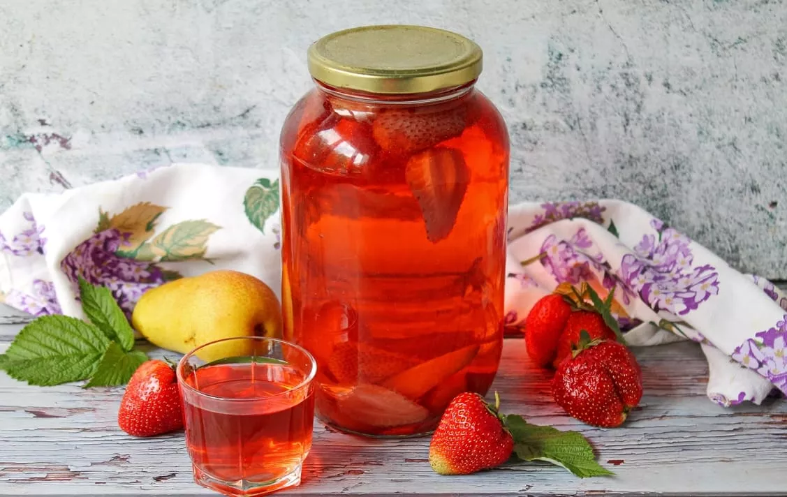 Strawberry compote with a pear for the winter