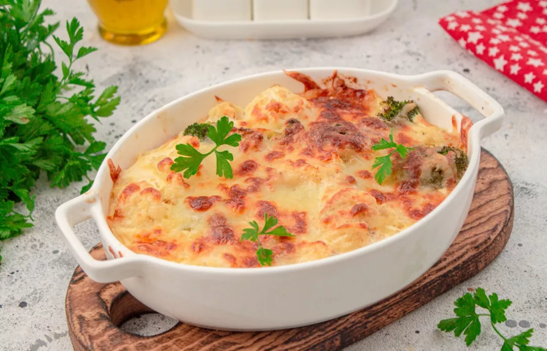 Broccoli and cauliflower casserole with cheese