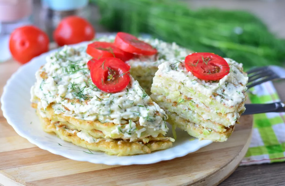 Zucchini pie with melted cheese