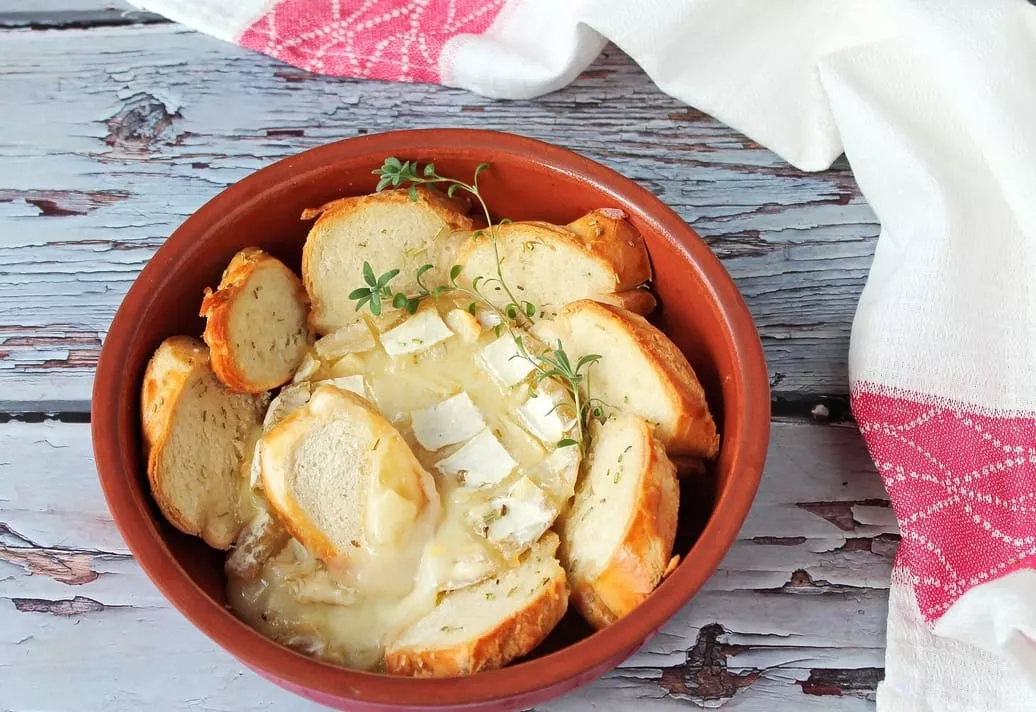 Camembert with baguette in the oven