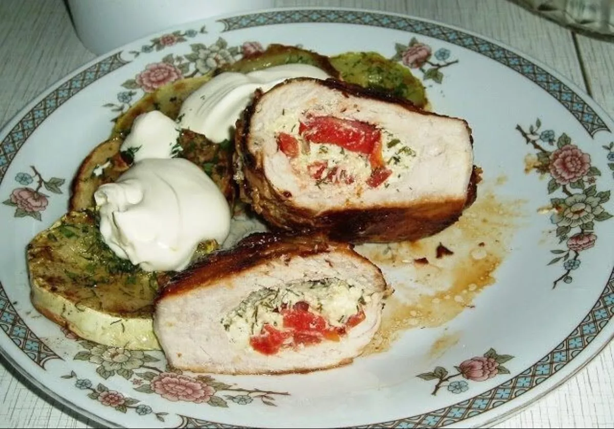 Pork with filling in a pan