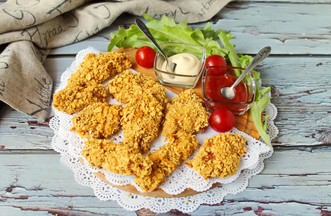 Chicken nuggets fried in corn