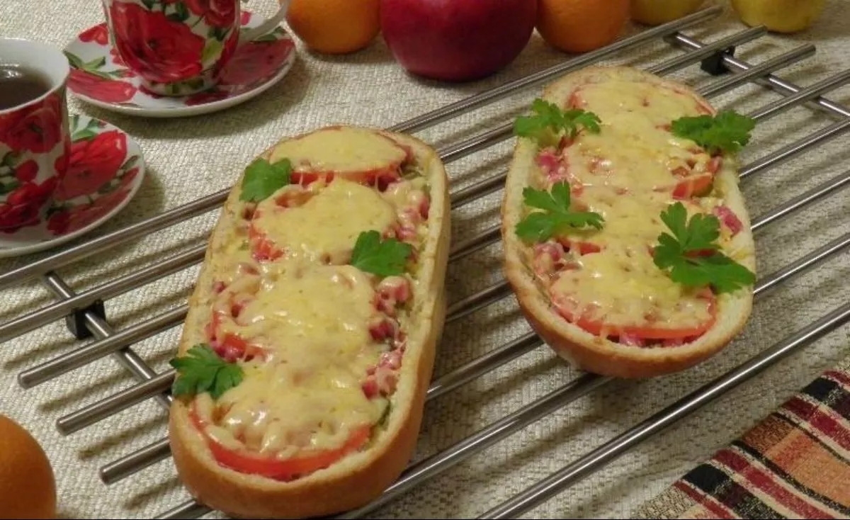 Homemade pizza on a baguette