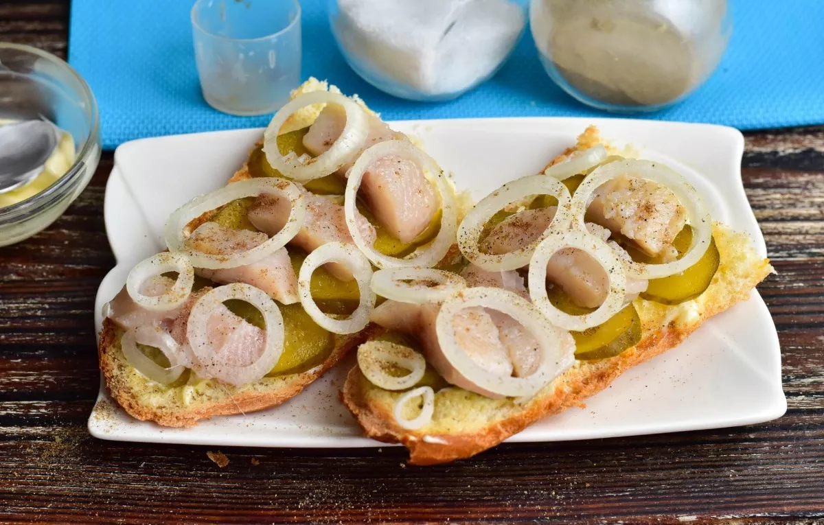 Dutch herring sandwiches on a baguette