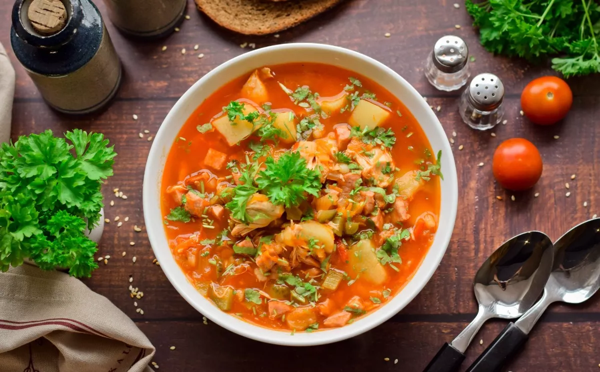 Soup with smoked sausage and pearl barley