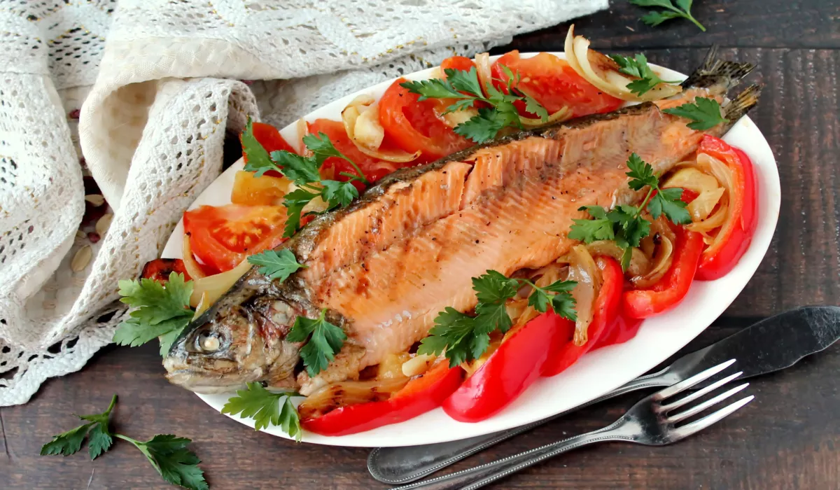 Stewed trout with vegetables