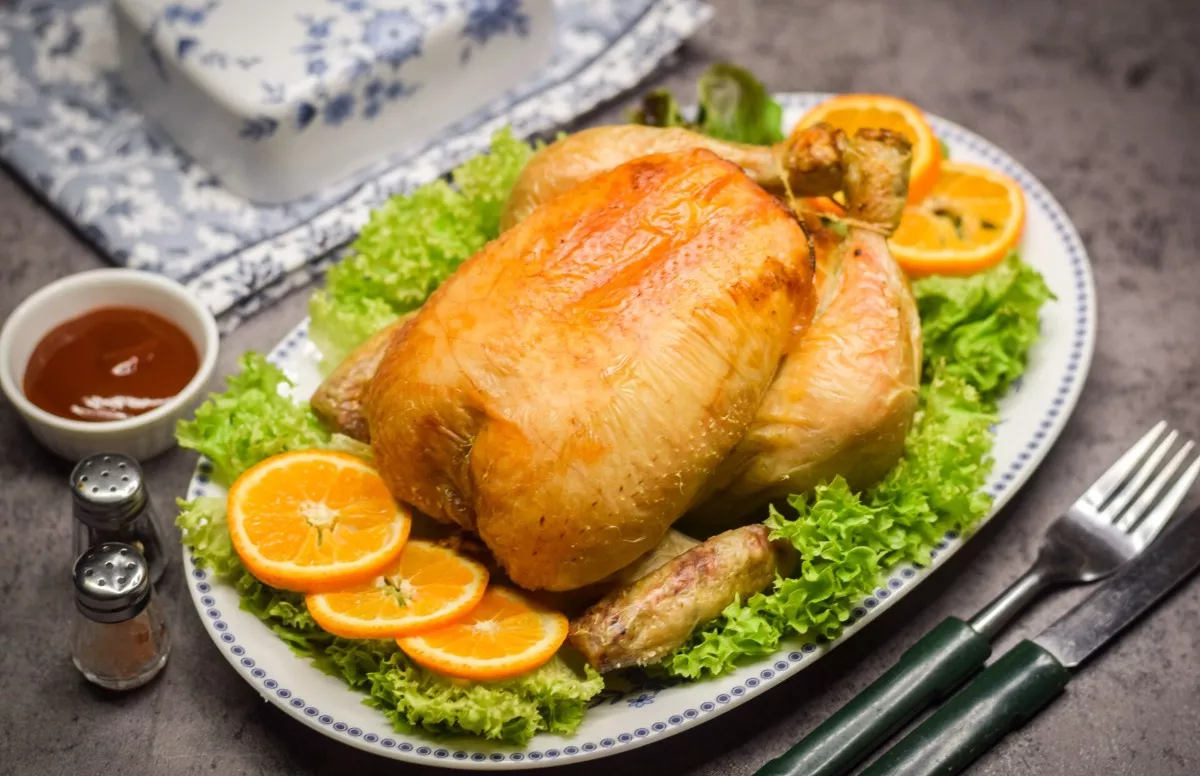 Chicken baked in salt in the oven