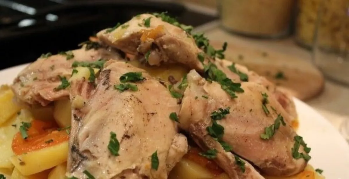 Chicken with potatoes in a baking sleeve