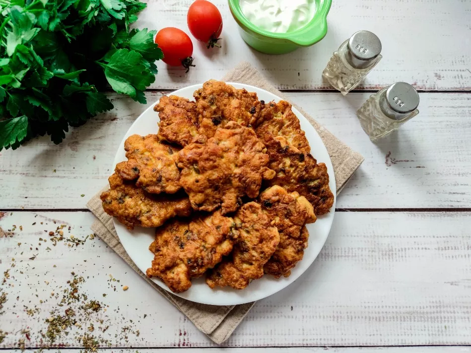 Chicken pancakes with mushrooms