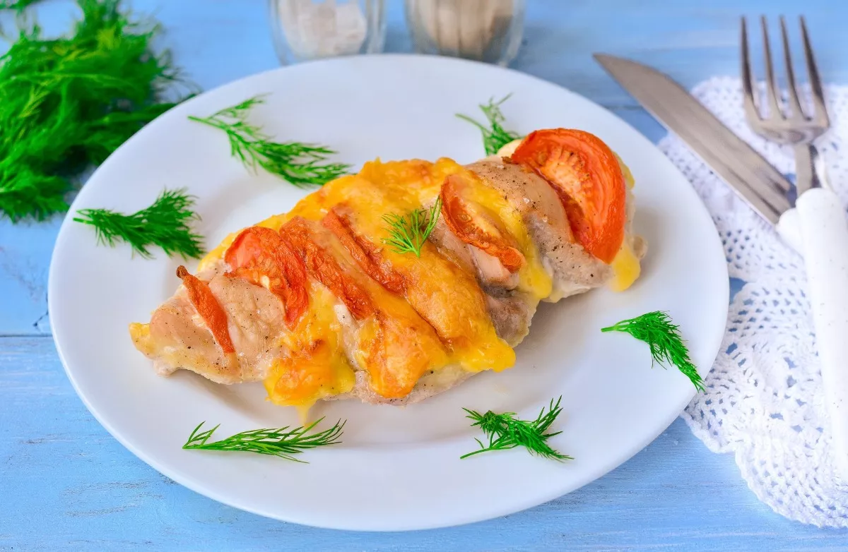 Chicken breast stuffed with cheese and tomatoes