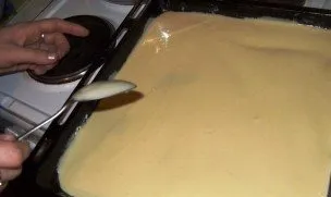 Mix eggs, mayonnaise and flour. Mix well. Pour the resulting dough into the baking form.