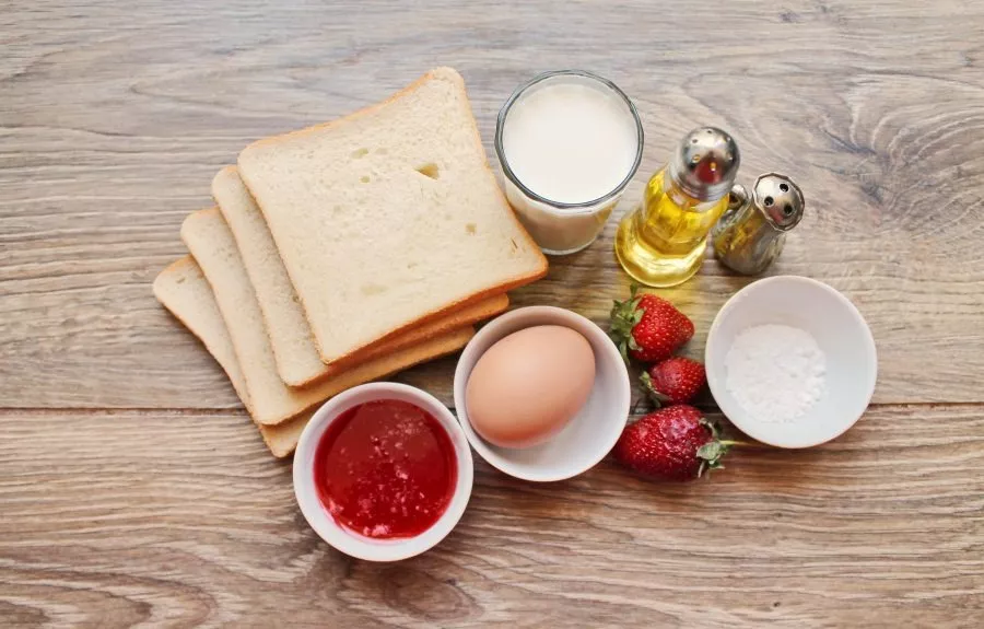 Gather all the ingredients needed for the strawberry French toast.