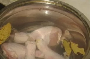 For broth, you can use any part of the chicken. Pour the chicken with water (about 2.5 liters), add a couple of black pepper peas and put...