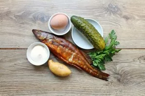 Prepare all the ingredients. Boil the potatoes and eggs until tender and set aside until cool.