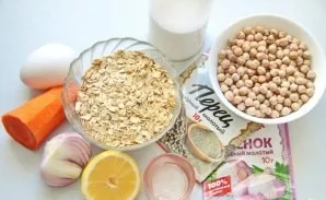 Prepare all the necessary ingredients. The photo shows only what we need to make chickpea cutlets. Use any filling you like.