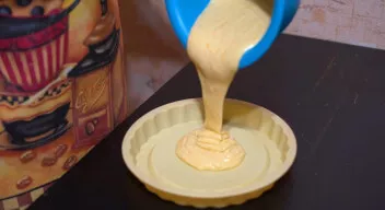 Our dough is ready. Pour into silicone mold. I used a shape with a diameter of 24 cm.