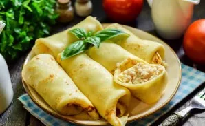 Pancakes with minced meat and cheese are ready!