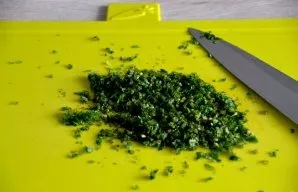 Cut the mint as finely as possible.