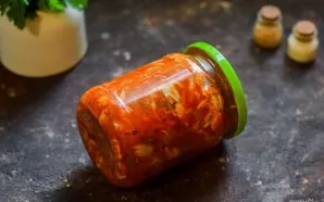 Arrange the salad in sterile jars, roll it tightly and turn it upside down, wrap it in a blanket and leave for a day. Store the salad in ...