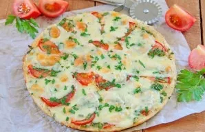 Bake pizza in a preheated oven at 240 degrees for about 10 minutes. The cheese pizza is ready. Delicious!