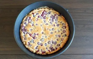 After the specified time, remove the cake from the oven. Its top should be evenly cooked and covered with a golden brown crust.