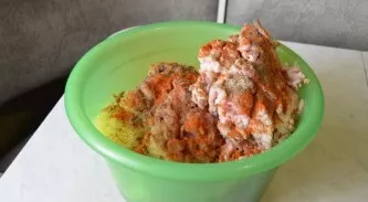 In the filling bowl, add salt and spices to taste (meat seasonings, ground black and red pepper).