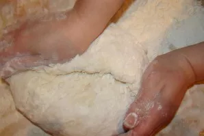 Knead the dough, cover and leave for half an hour to rise.