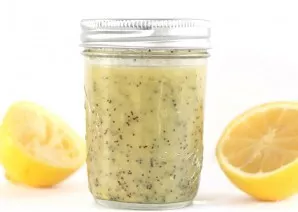 For dressing in a jar for mixing: poppy seeds, odorless sunflower oil, lemon juice, dijon mustard, sugar, honey, onion powder, a pinch of...