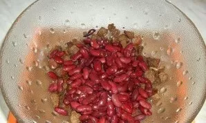 Add canned beans, drain the liquid.