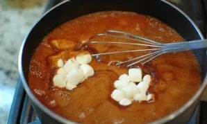 Put 120 grams of butter, vegetable oil, 3 tablespoons of cocoa, 1 glass of cola in a saucepan. Put the pot on the fire and, after boiling...