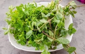 Wash and dry the parsley and mint.