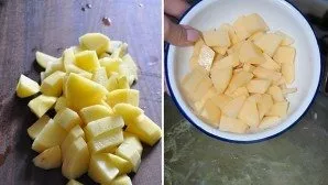 If desired, you can strain the broth. Salt to taste and add diced potatoes. Cook for about 10-12 minutes.