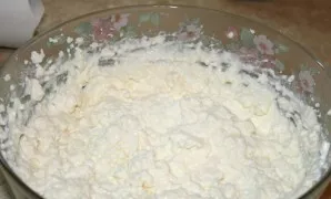 Mix cottage cheese with milk, vanilla sugar and starch.