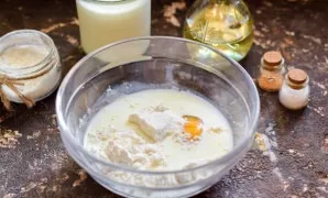 Add wheat flour, then beat everything with a mixer.