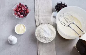 Mix flour with baking powder and salt. Sift the egg mixture into the bowl.
