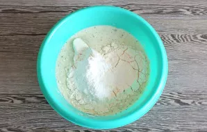 Add flour, baking powder.