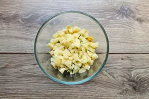Cut the cooled potatoes into cubes and put them in salads.