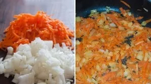 Peel, chop and fry the onion and carrots in a pan with a little vegetable oil.