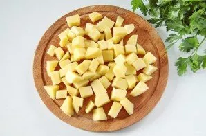 Put the diced potatoes in a saucepan and cook for about 10 minutes