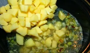 Add the diced potatoes. We boil until ready.