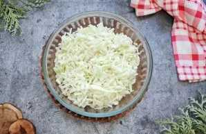 Finely chop the cabbage and put in a bowl with minced meat. Mix everything thoroughly and beat until thick.