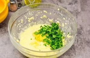 You can use a blender. Now add a tablespoon of oil and chopped herbs. You can use parsley, dill or coriander - to your taste.