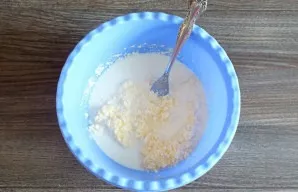 Pour milk, stir with a fork.