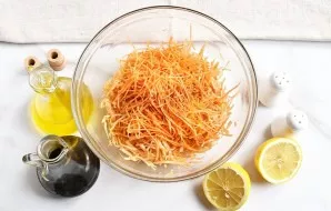 Add fresh carrots, grated on a fine grater, to the cabbage. Pour the remaining soy sauce, lemon juice, sugar and a spoonful of vegetable ...