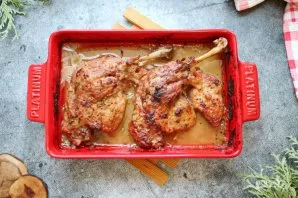 Remove the foil, pour the duck with marinade and bake without foil for another 10-20 minutes until golden brown. After a while, remove th...