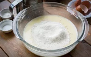 Sift all the flour, add baking powder.