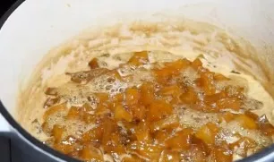 Cook until the syrup thickens, stirring occasionally.