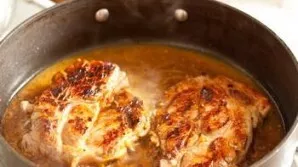 After frying the meat on both sides until golden brown (over high heat) for about 7 minutes, reduce the heat and pour over the marinade. ...